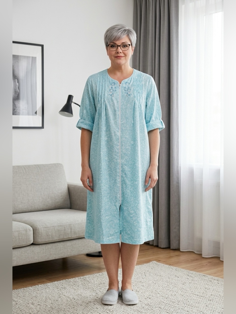 Vintage Blue Nightie w/ Zipper & Pockets- Size 2XL